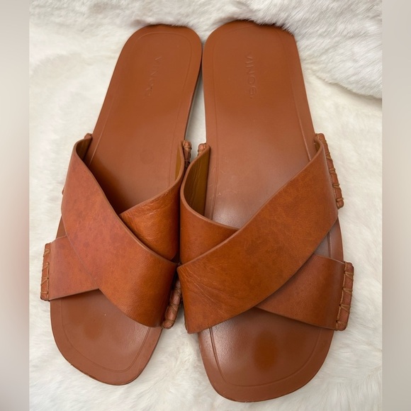 Vince Nico Tan leather slide sandals with Criss-Cross Straps Sz-8.5M. O - Picture 4 of 11